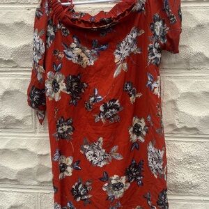 love J Rust Red Floral Off-Shoulder Tunic Top